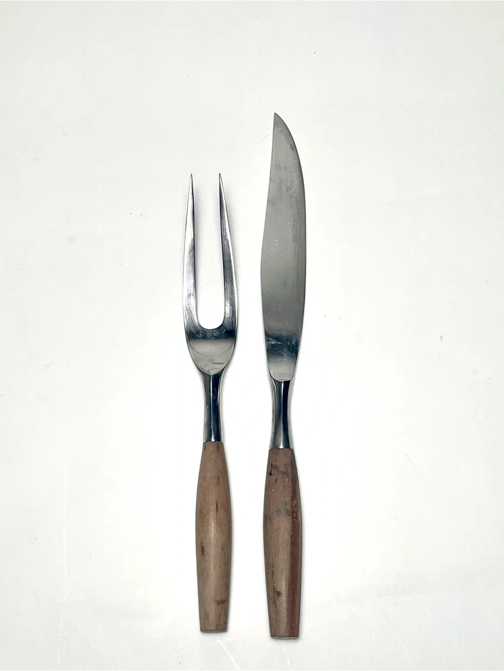 Vintage MCM Carving Set Knife Fork Wood Handle Stainless By Present Japan 2 Pc